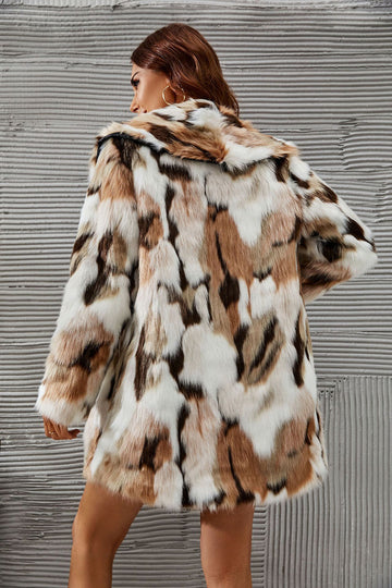 Gul Leopard Trykt Faux Fur Midi Women Coat